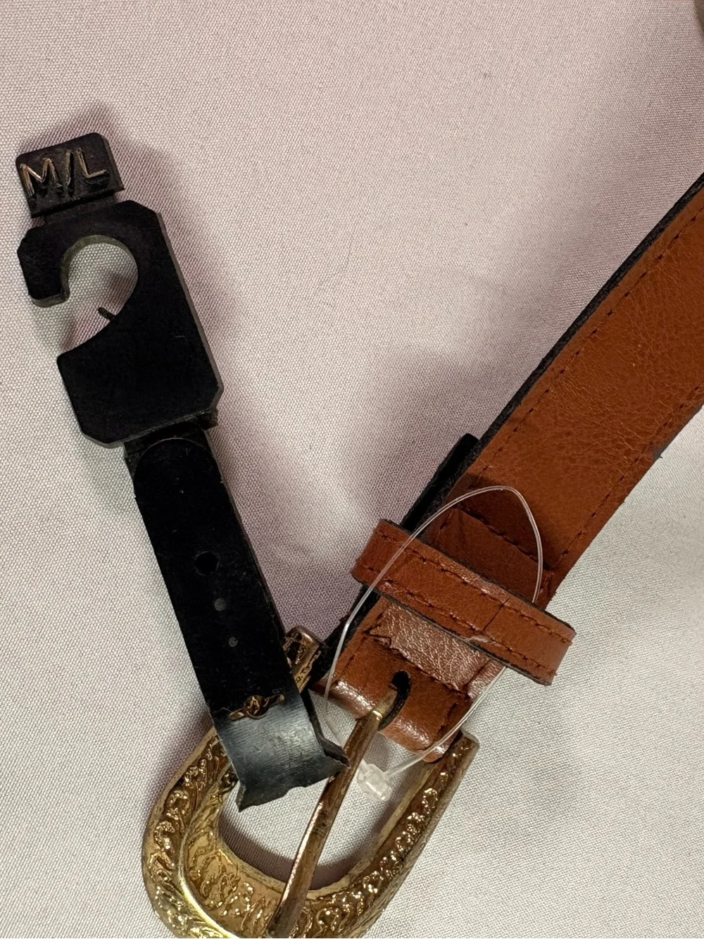 Beaded Leather Strap with Orange and Cream Accents